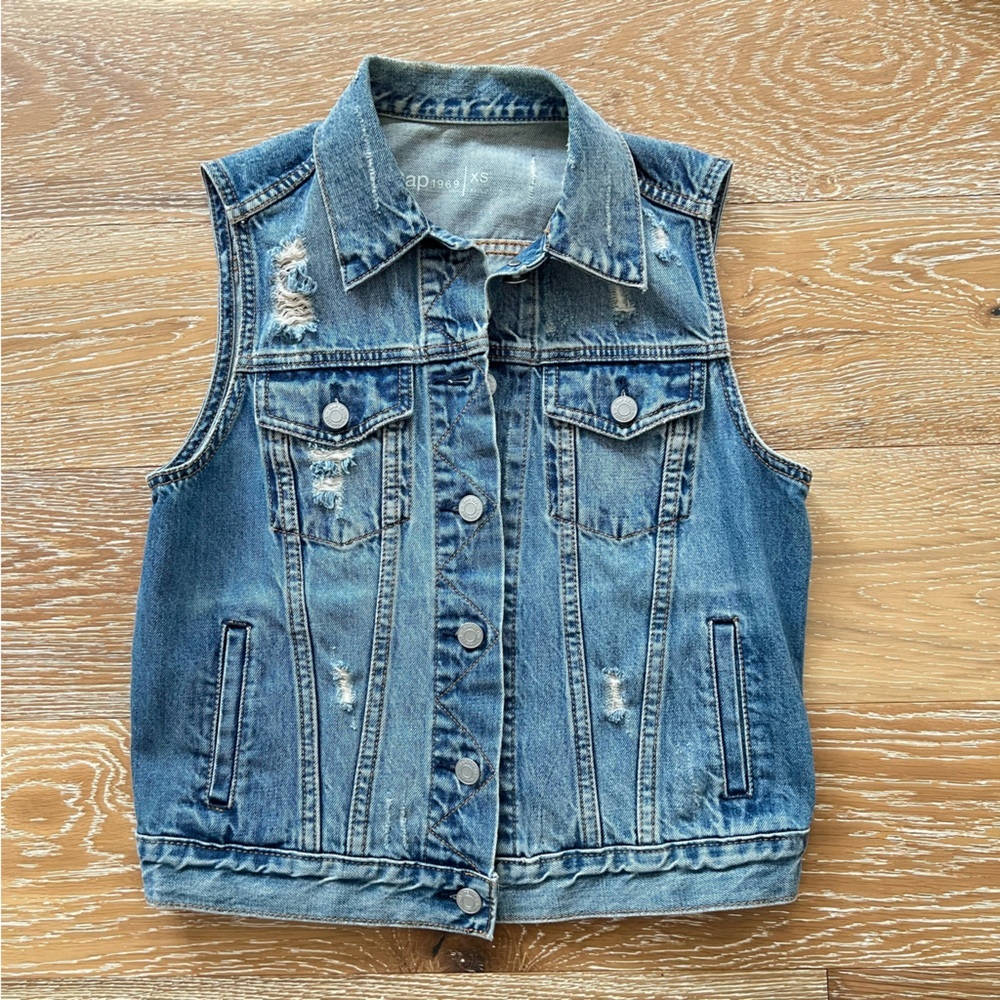 GAP 1969 Blue Distressed Denim Vest sz.XSmall